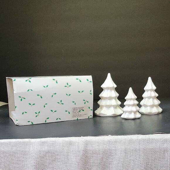 Vintage Current Inc Holiday Winter Sparkle Ceramic Christmas Trees Set Of 3 - Picture 1 of 2